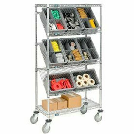 GLOBAL INDUSTRIAL Easy Access Slant Shelf Chrome Wire Cart, 8 Red Grid Containers, 36Lx18Wx63H 493422RD